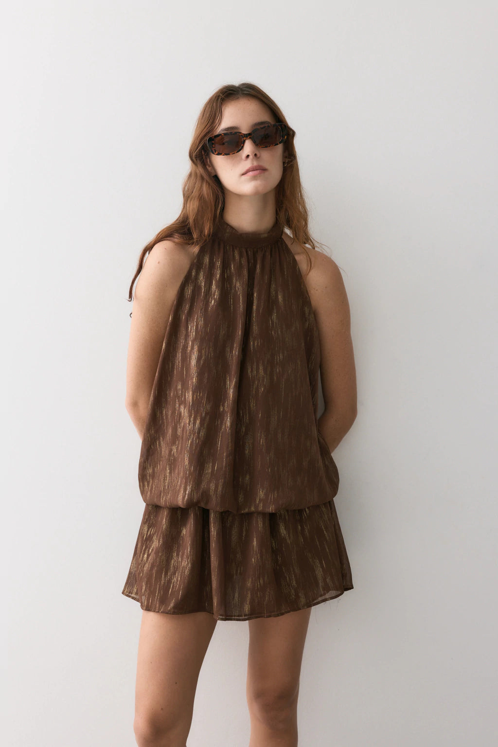 Vestido Sarah Marron y Dorado